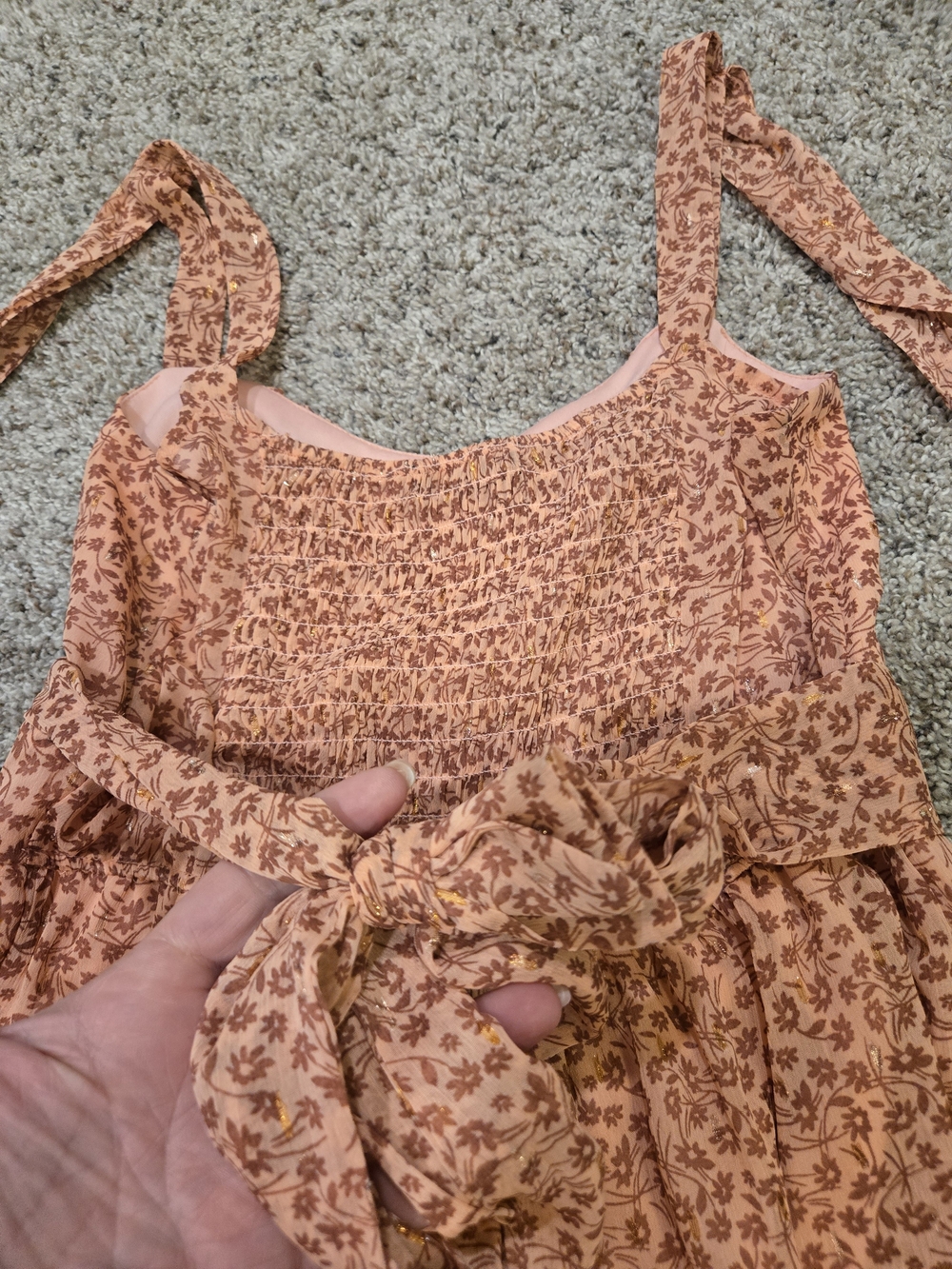 Trixxi Peach Floral Tie-Shoulder Tiered Maxi Dress - Picture 6 of 7